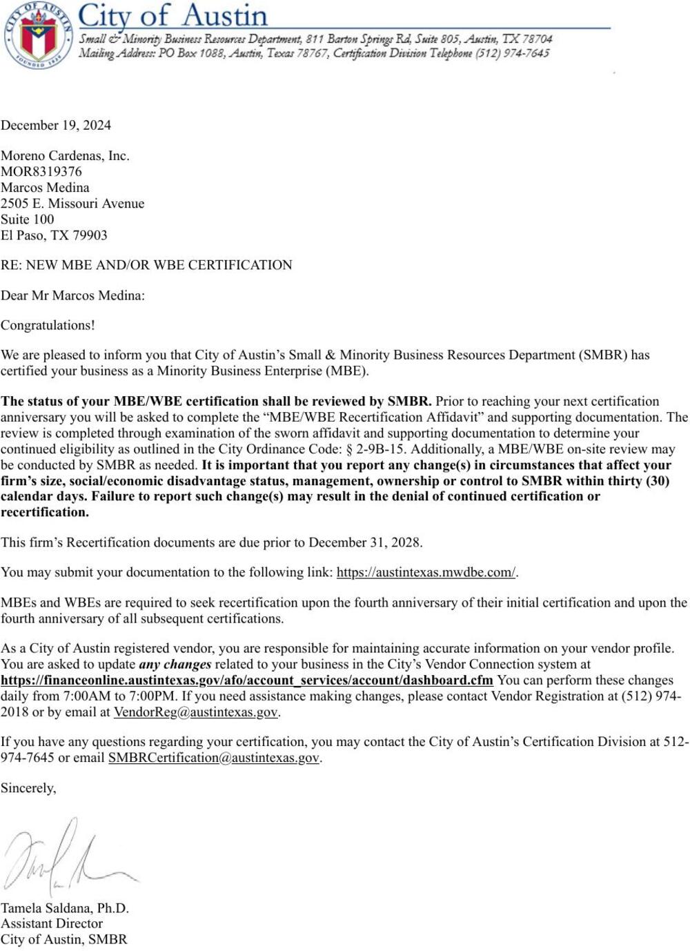 City of Austin MBE Certification